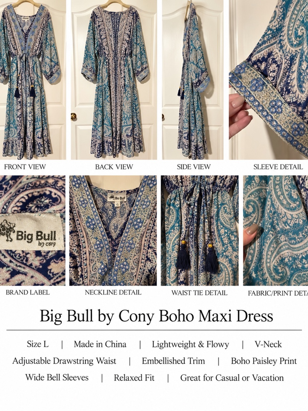 Girls' Boho Paisley Maxi Dress - Blue & Teal